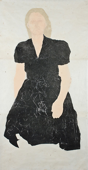 Gro Finne, Selvportett, blandet teknikk, 140 x 80 cm.